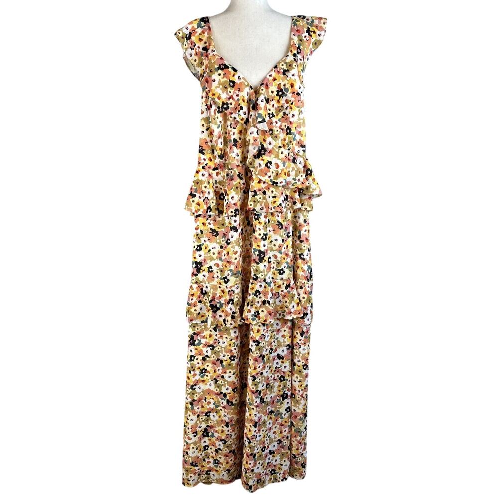 Eloquii Womens Ruffle Tiered Maxi 22 Plus Floral V-Neck Sleeveless